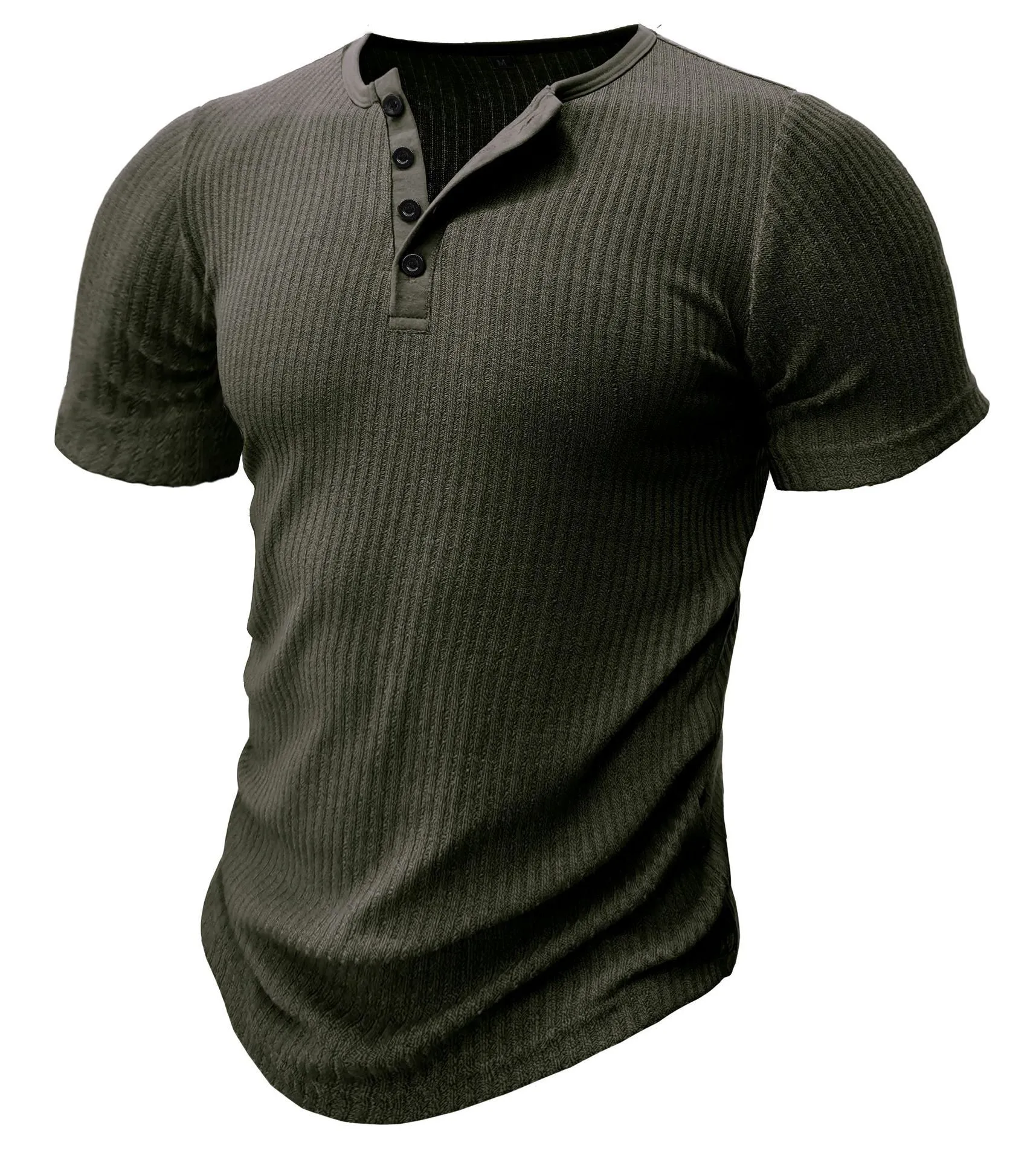 Men's slim-fit short-sleeve sports T-shirt in polyester, shown in Army Green colour.