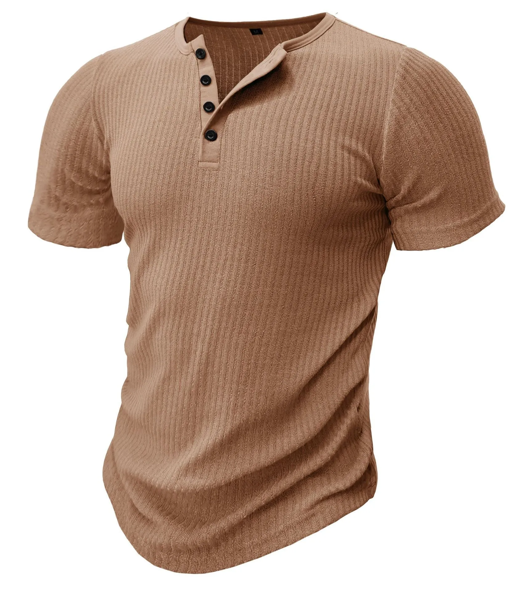 Men's slim-fit short-sleeve sports T-shirt in polyester, shown in Army Green colour.