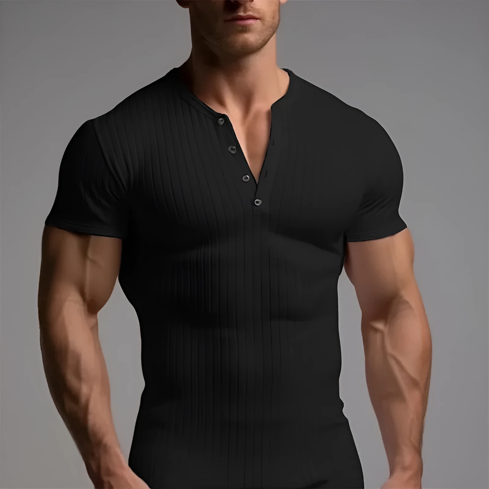 Men's slim-fit short-sleeve sports T-shirt in polyester, shown in Army Green colour.