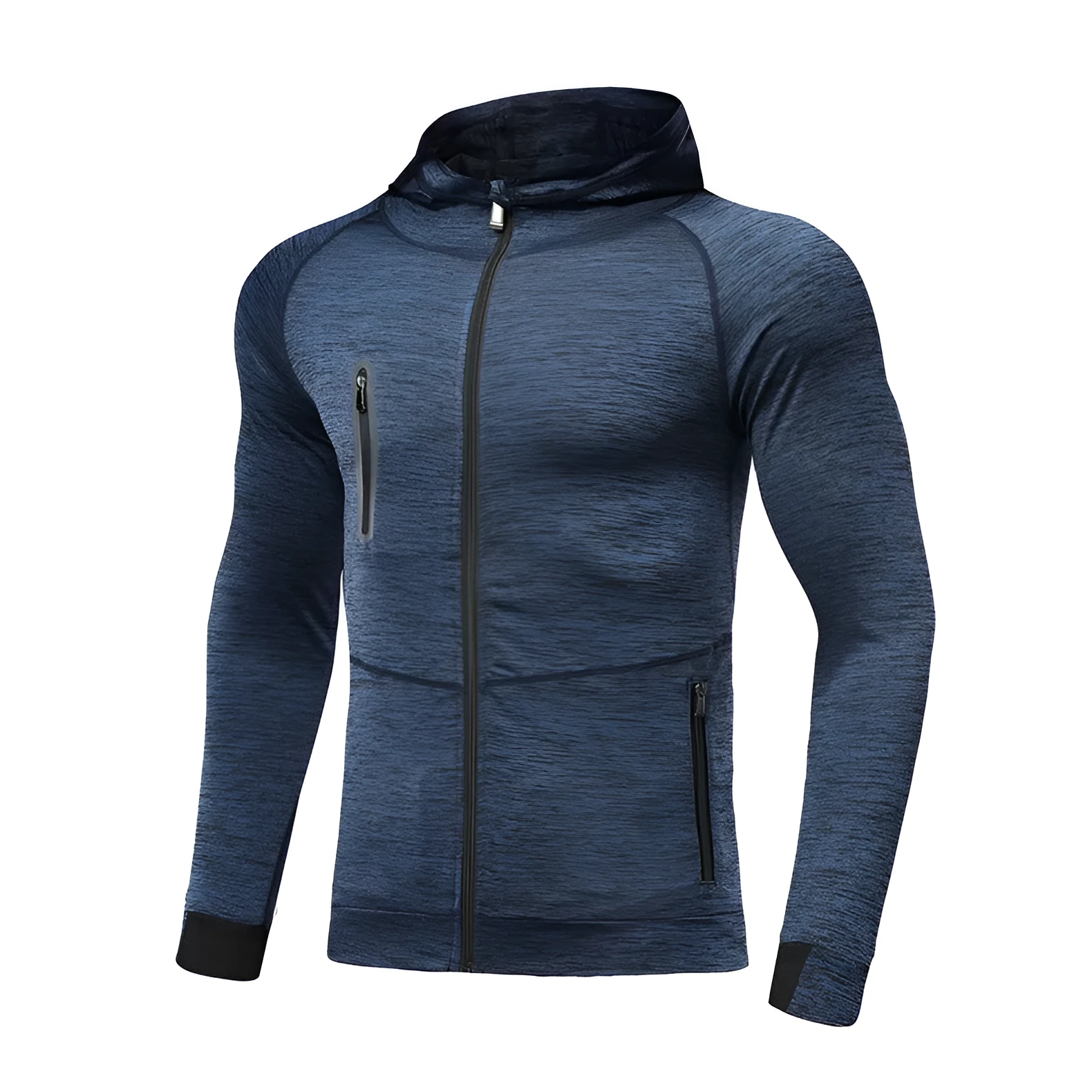 Men's hooded long sleeve running tights in dark grey, plain style, for autumn training