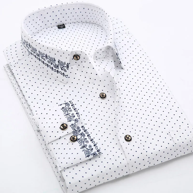 Men's GOSERFONDO slim fit Oxford shirt with floral pattern, square collar, and pocket detail in spring colours