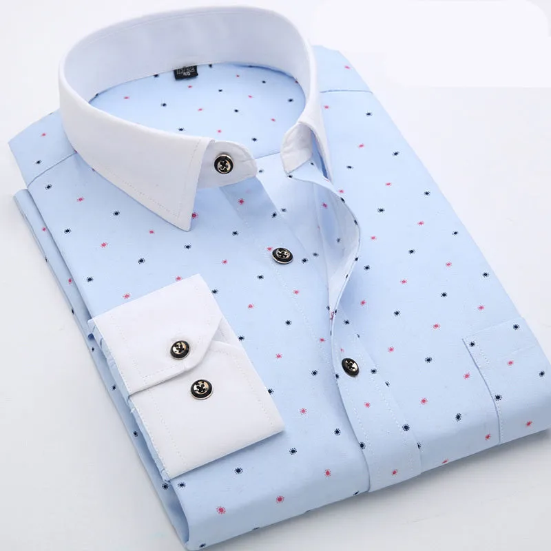 Men's GOSERFONDO slim fit Oxford shirt with floral pattern, square collar, and pocket detail in spring colours
