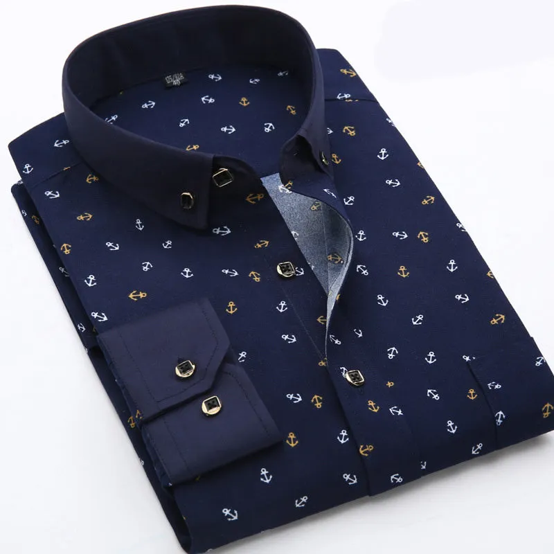 Men's GOSERFONDO slim fit Oxford shirt with floral pattern, square collar, and pocket detail in spring colours