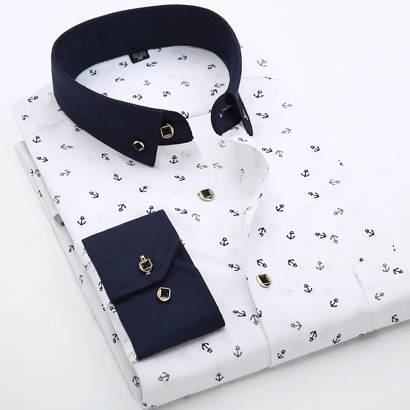 Men's GOSERFONDO slim fit Oxford shirt with floral pattern, square collar, and pocket detail in spring colours