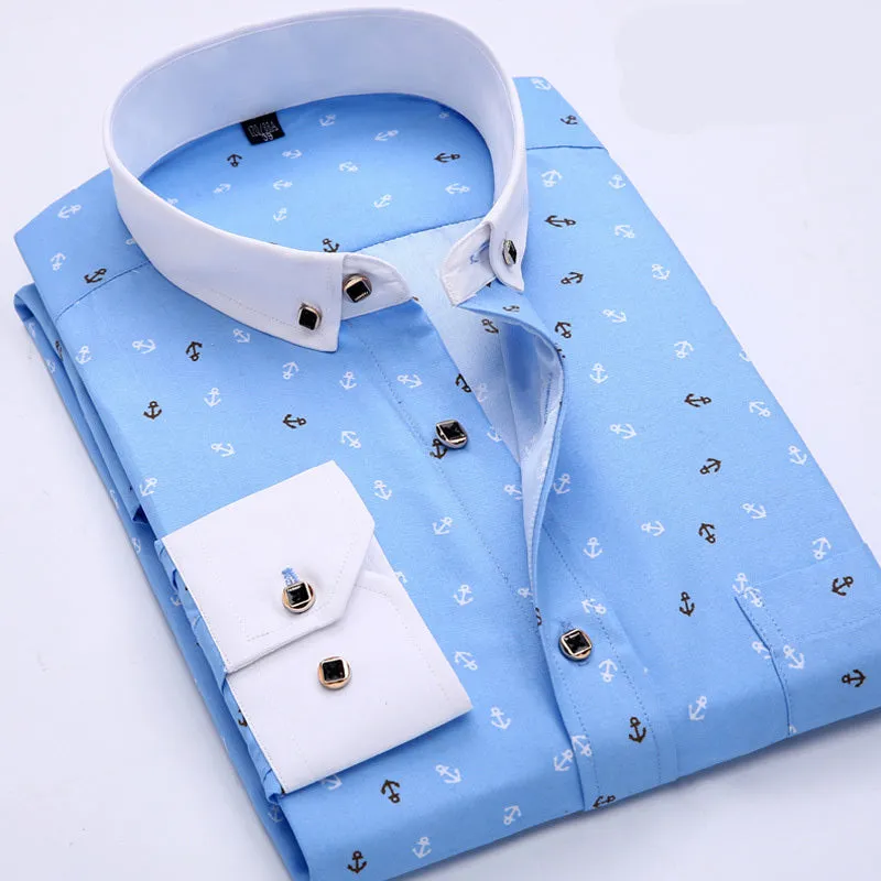 Men's GOSERFONDO slim fit Oxford shirt with floral pattern, square collar, and pocket detail in spring colours