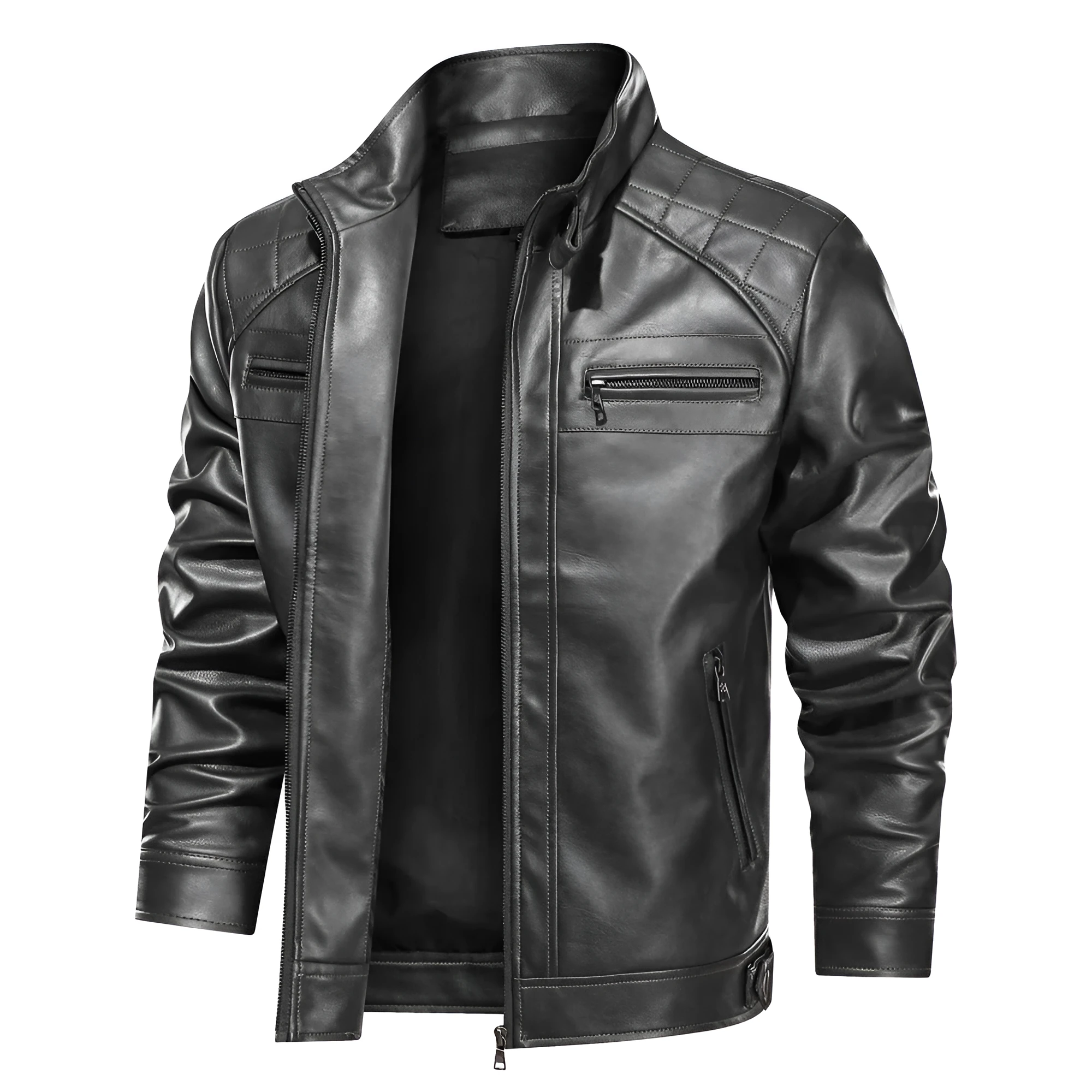 Simple retro polyester leather jacket for men in brown