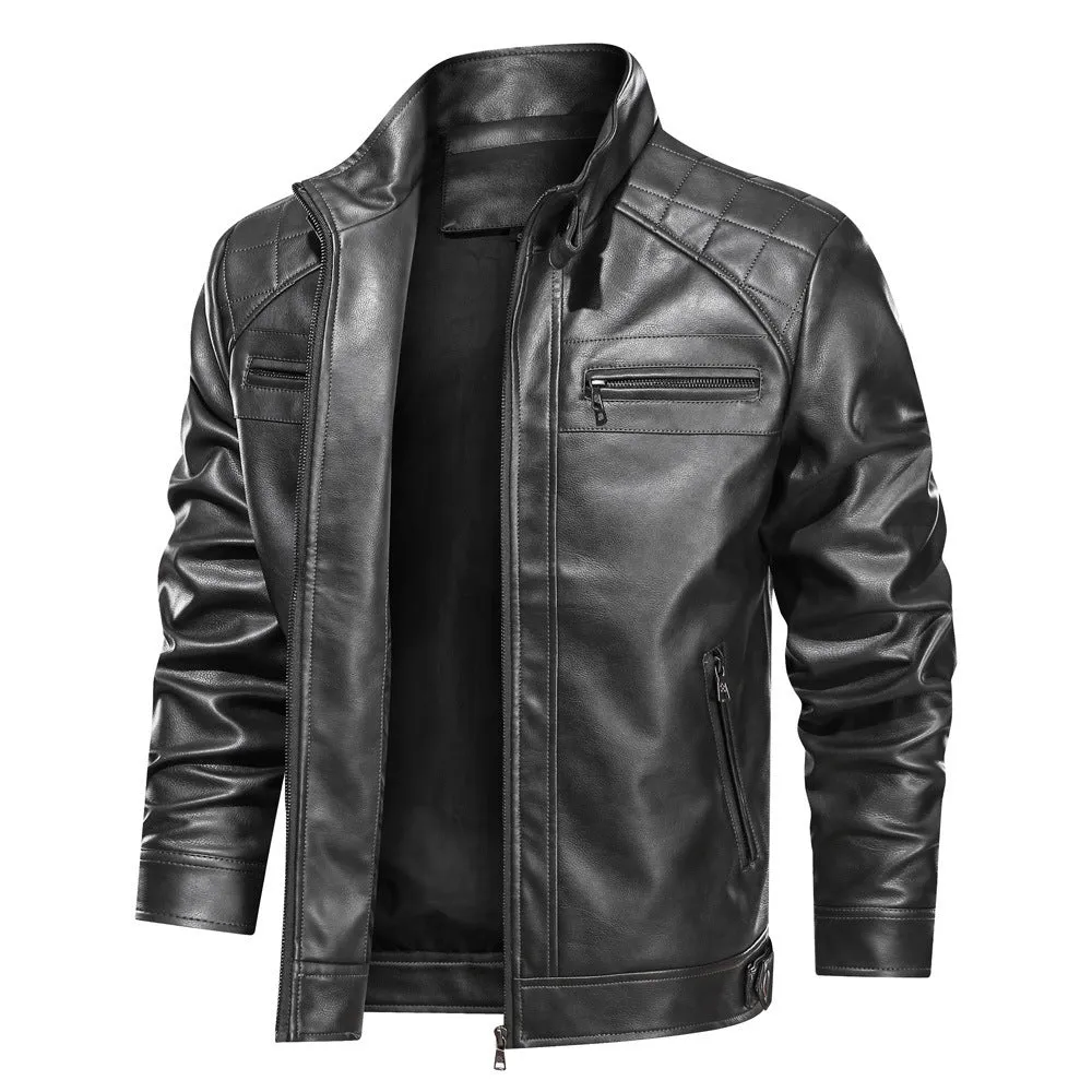 Simple retro polyester leather jacket for men in brown