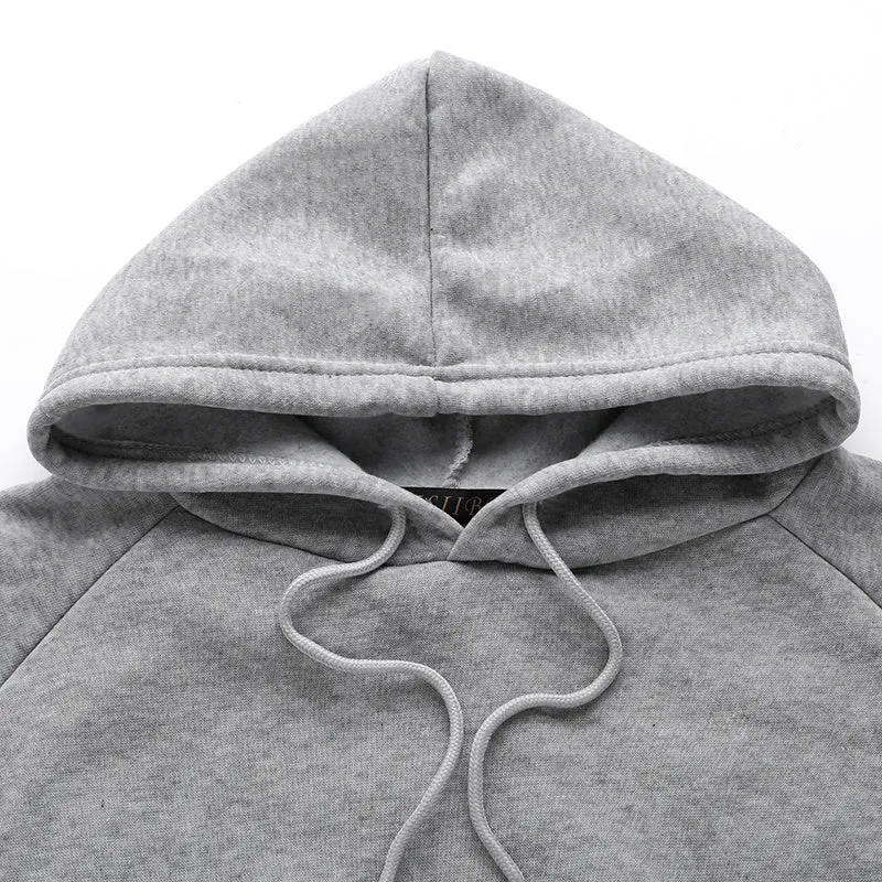 Black womens Japanese gothic print cotton hoodie sweatshirt front view