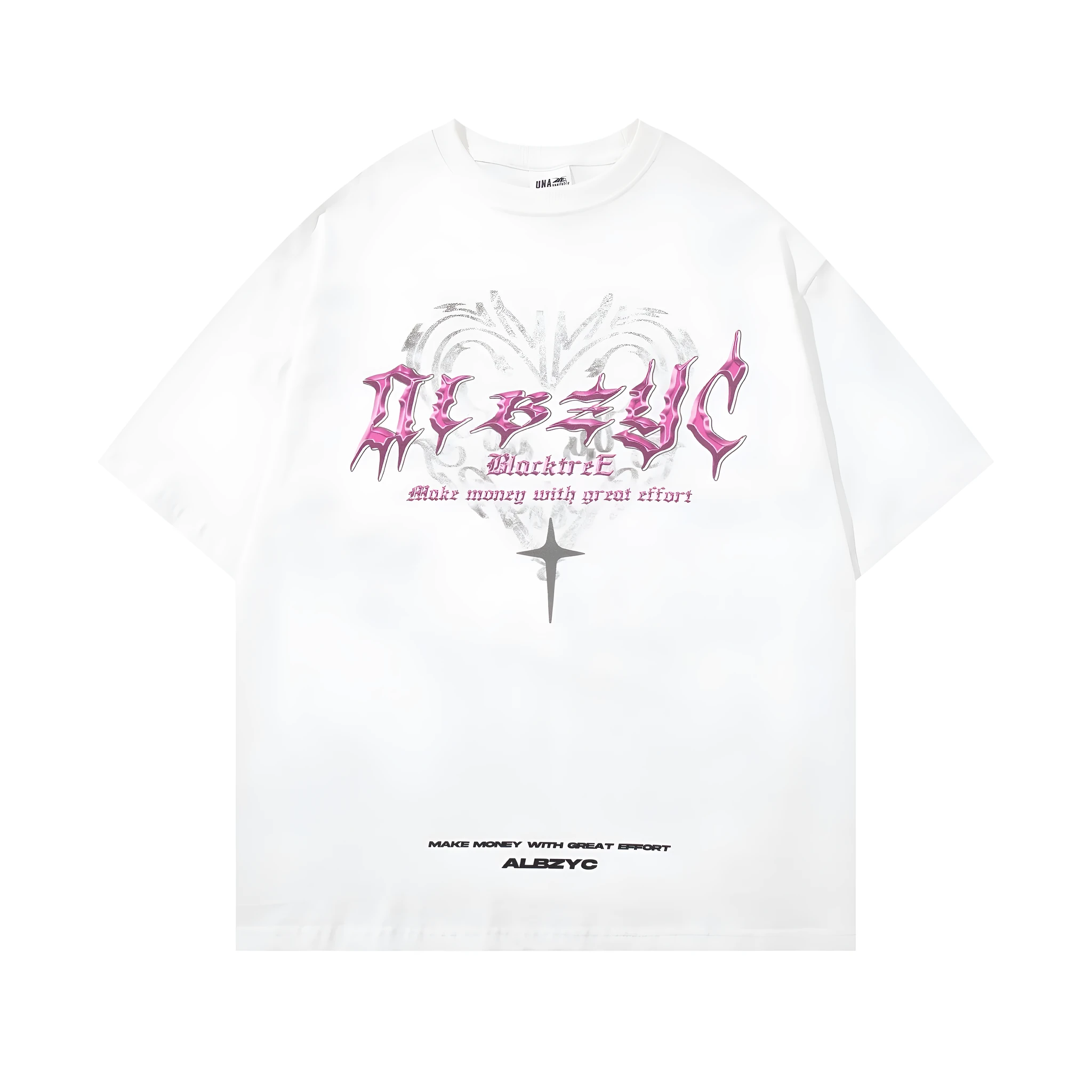 Men's black cotton t-shirt with printed design showing loose fit and short sleeves