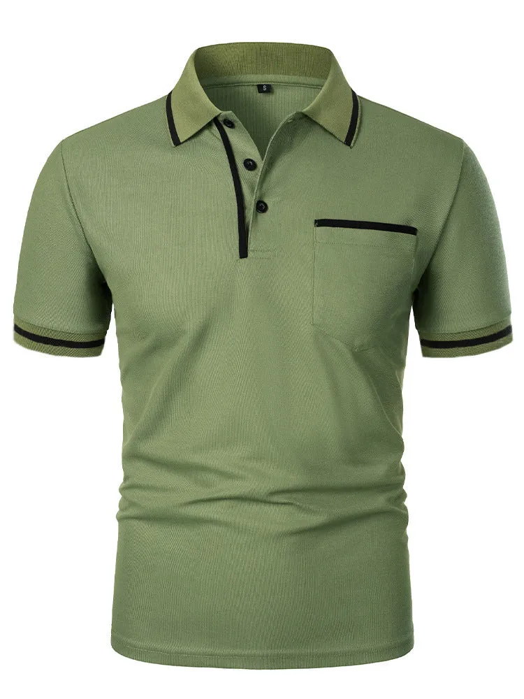 Men's casual square collar double buckle printed short sleeve shirt, green colour, slim fit polyester top on white background