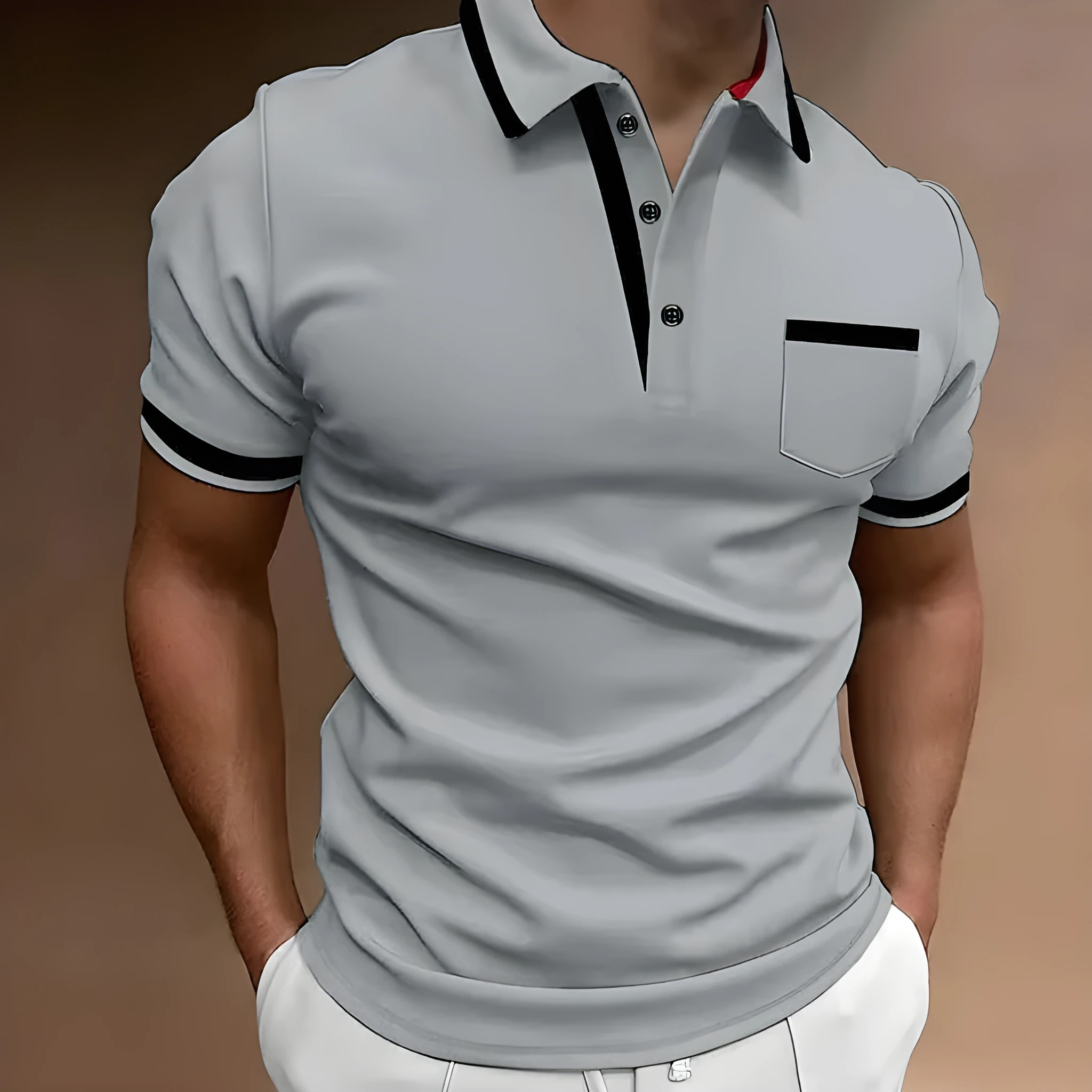 Men's casual square collar double buckle printed short sleeve shirt, green colour, slim fit polyester top on white background
