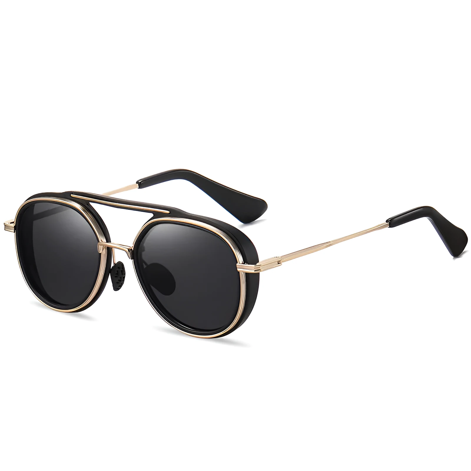 Two-tone polarised sunglasses with metal and plastic frame, black colour option