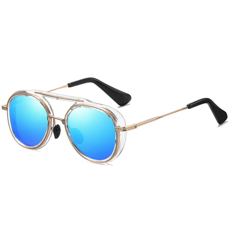 Two-tone polarised sunglasses with metal and plastic frame, black colour option