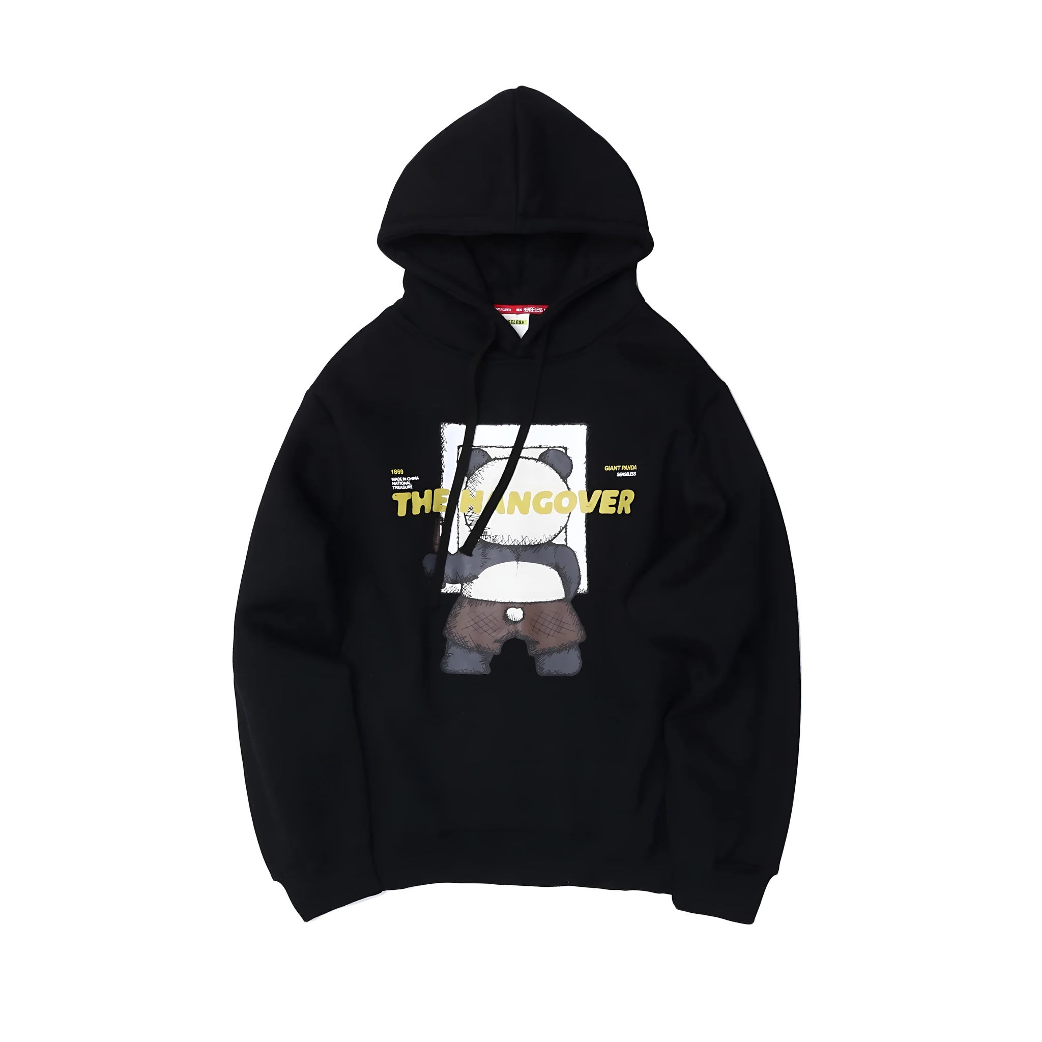 Men's black casual hoodie with straight fit, round neck and plain modal fabric
