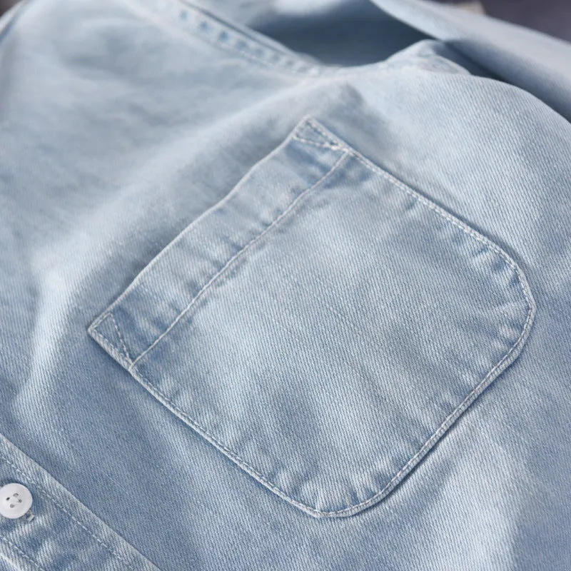 Men's cotton denim shirt in solid black colour, casual button-up style with long sleeves