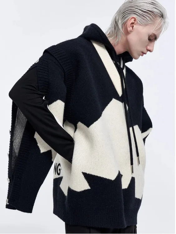Men's ink gray black colour block long sleeve embroidered pullover hoodie jacket on hanger