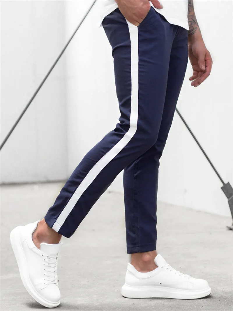 Men's slim trousers with horizontal bar detail, straight leg, in khaki colour