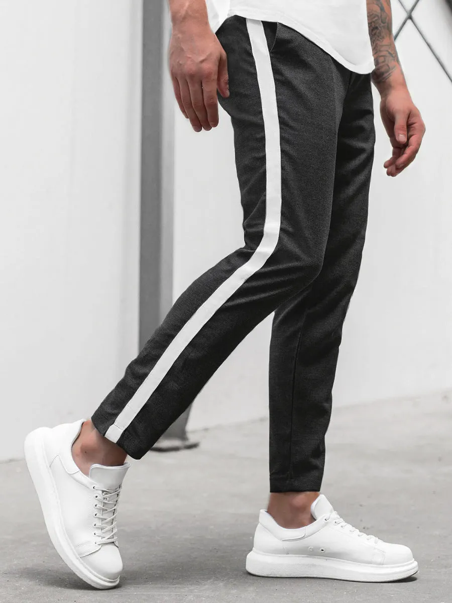Men's slim trousers with horizontal bar detail, straight leg, in khaki colour