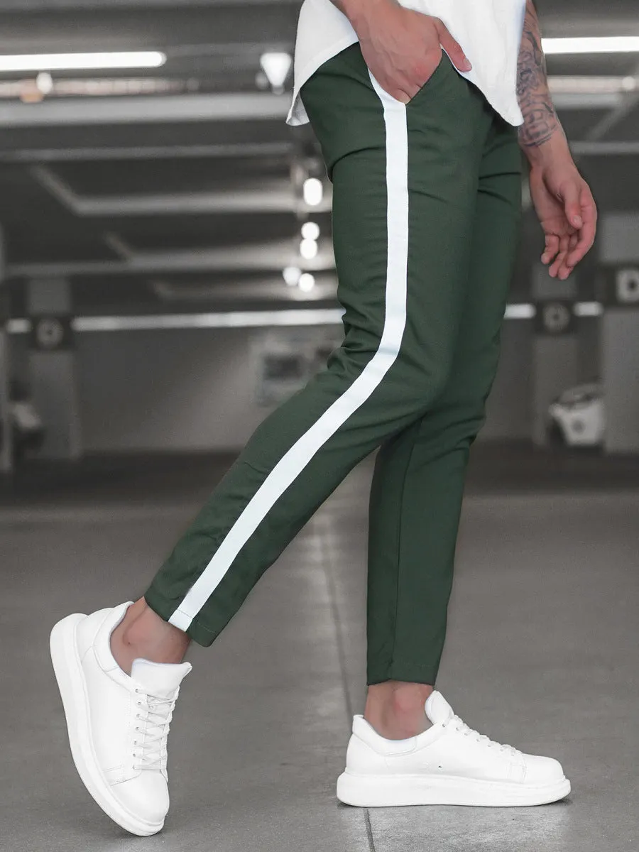Men's slim trousers with horizontal bar detail, straight leg, in khaki colour