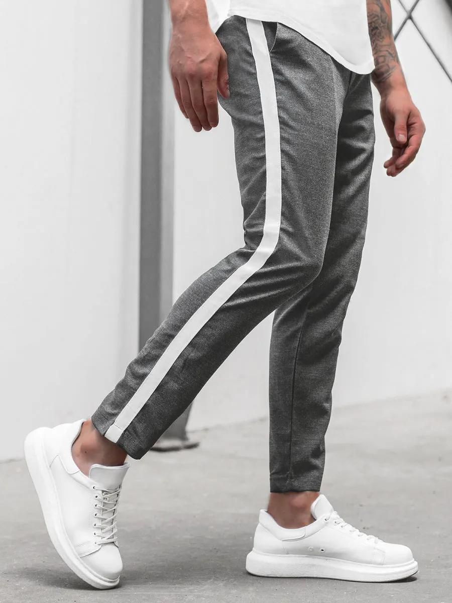 Men's slim trousers with horizontal bar detail, straight leg, in khaki colour