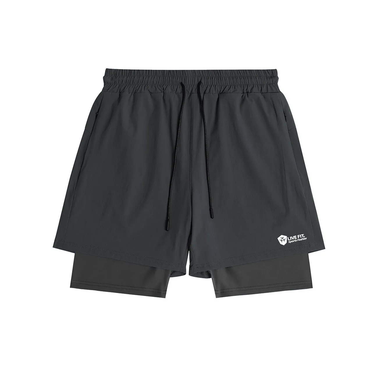 American style quick drying zippered shorts for men in grey, size M, front view