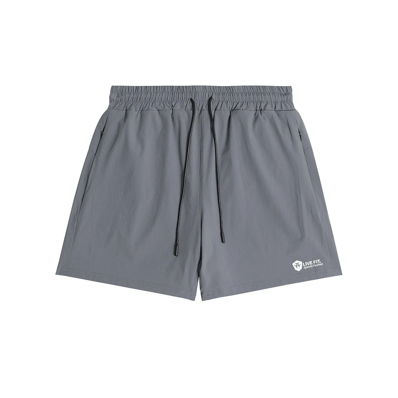American style quick drying zippered shorts for men in grey, size M, front view