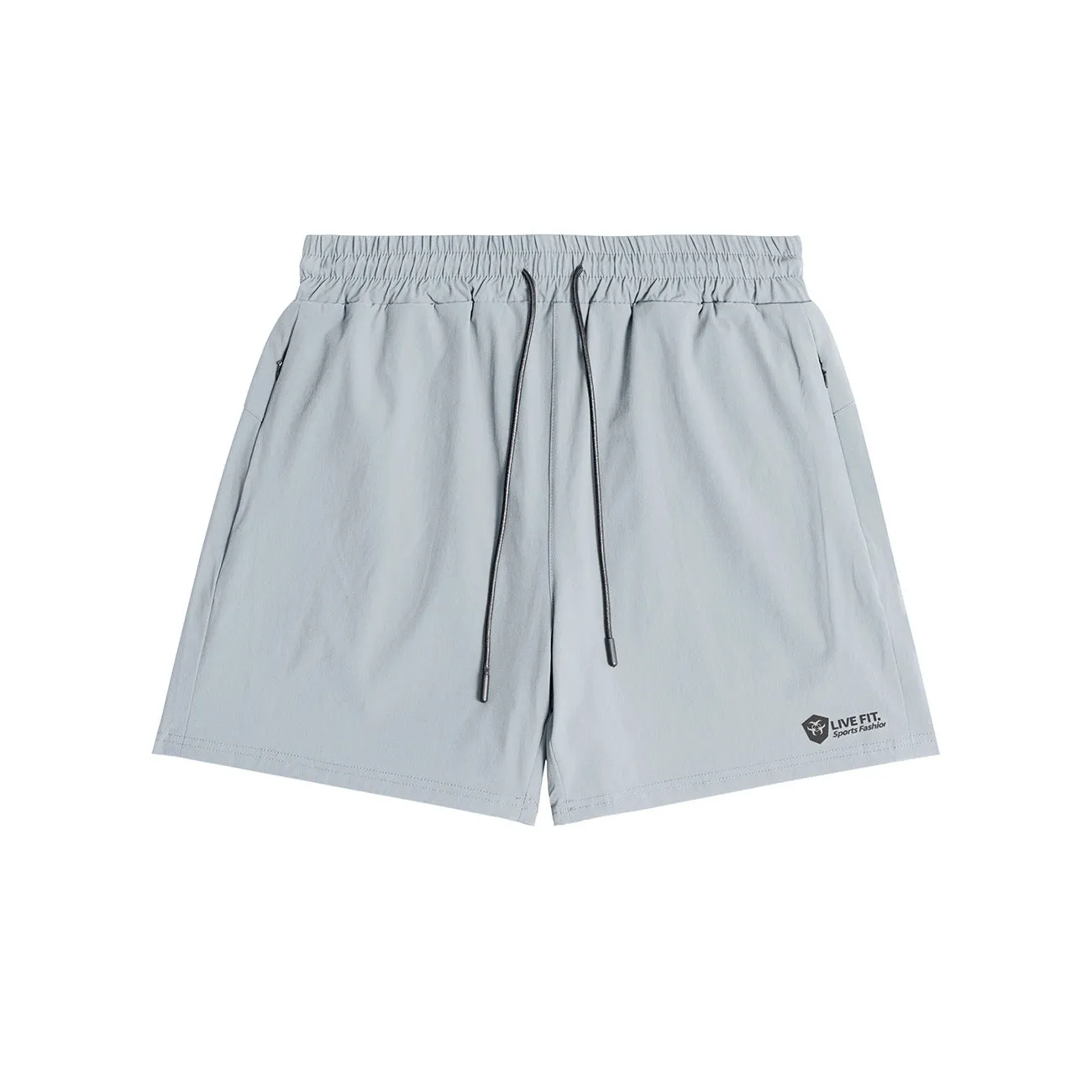American style quick drying zippered shorts for men in grey, size M, front view