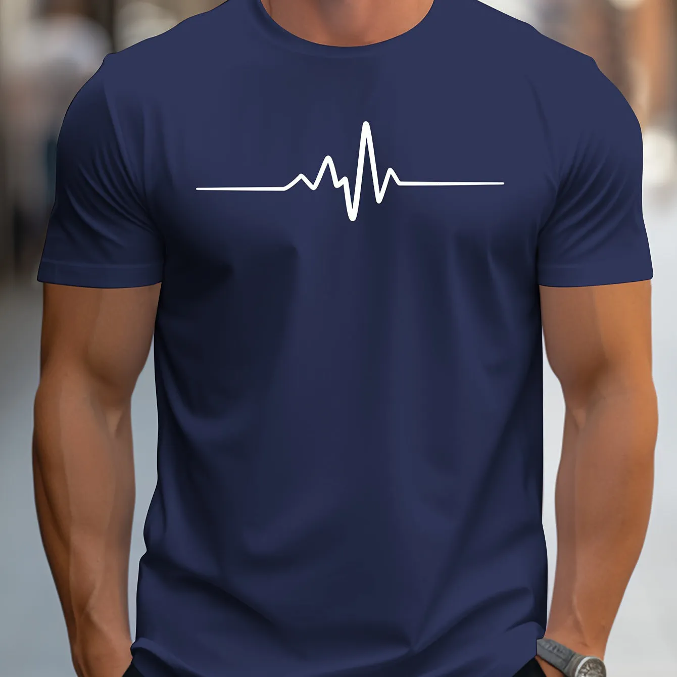 Men's loose fit short sleeve T-shirt with 3D sports letter print in polyester blend fabric