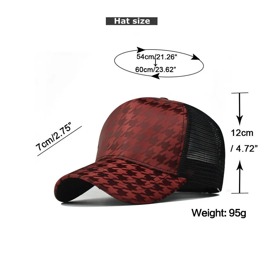 Woolen houndstooth baseball cap for men and women, M size 56-58cm, black colour, plaid pattern