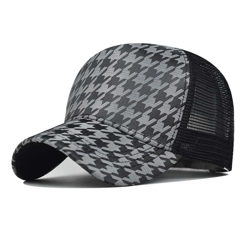 Woolen houndstooth baseball cap for men and women, M size 56-58cm, black colour, plaid pattern
