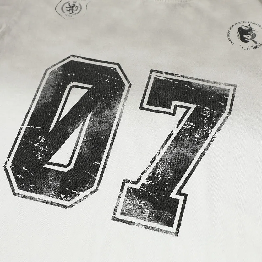 Men's black and white pure cotton printed short-sleeve t-shirt showing Asian size label.