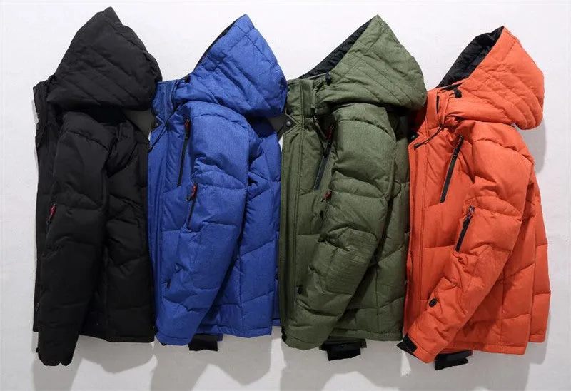 Men's down jacket with polyester fibre shell in Black, Blue, Green, Grey, or Orange Red, sizes L to 4XL