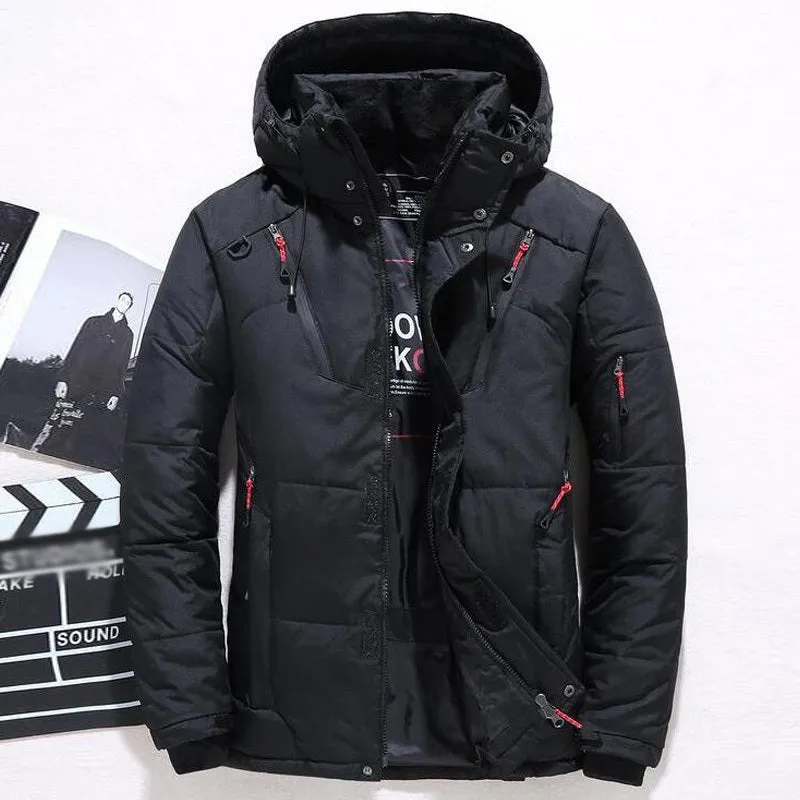 Men's down jacket with polyester fibre shell in Black, Blue, Green, Grey, or Orange Red, sizes L to 4XL