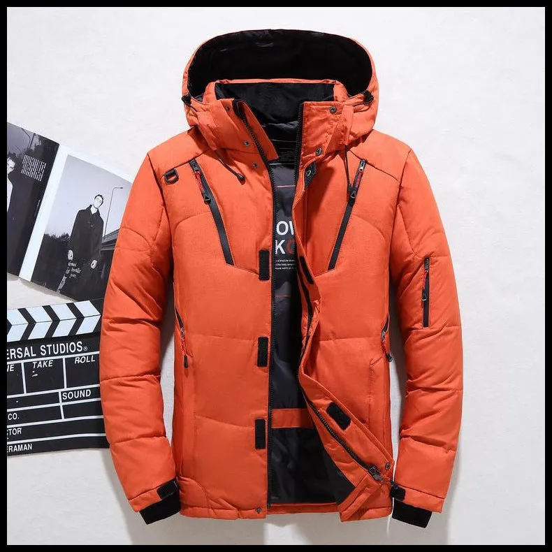 Men's down jacket with polyester fibre shell in Black, Blue, Green, Grey, or Orange Red, sizes L to 4XL