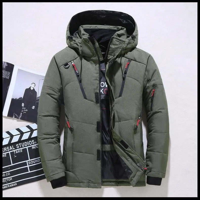 Men's down jacket with polyester fibre shell in Black, Blue, Green, Grey, or Orange Red, sizes L to 4XL