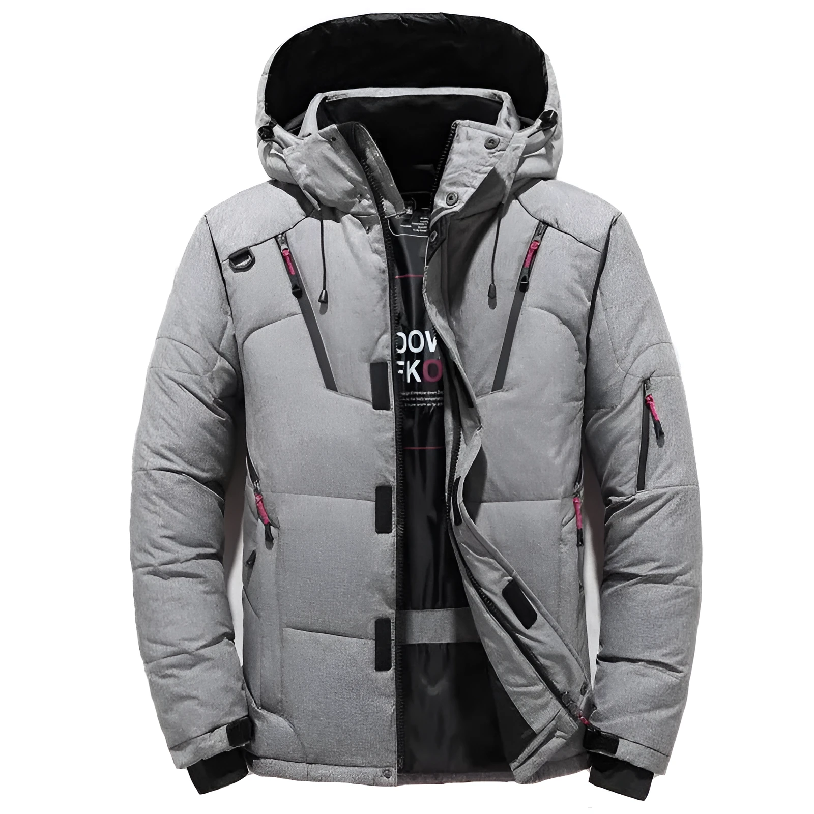 Men's down jacket with polyester fibre shell in Black, Blue, Green, Grey, or Orange Red, sizes L to 4XL