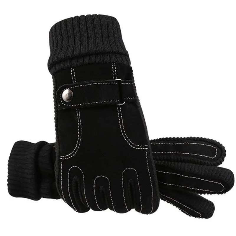 Men's genuine pigskin leather touch screen gloves in brown with fleece lining for winter warmth