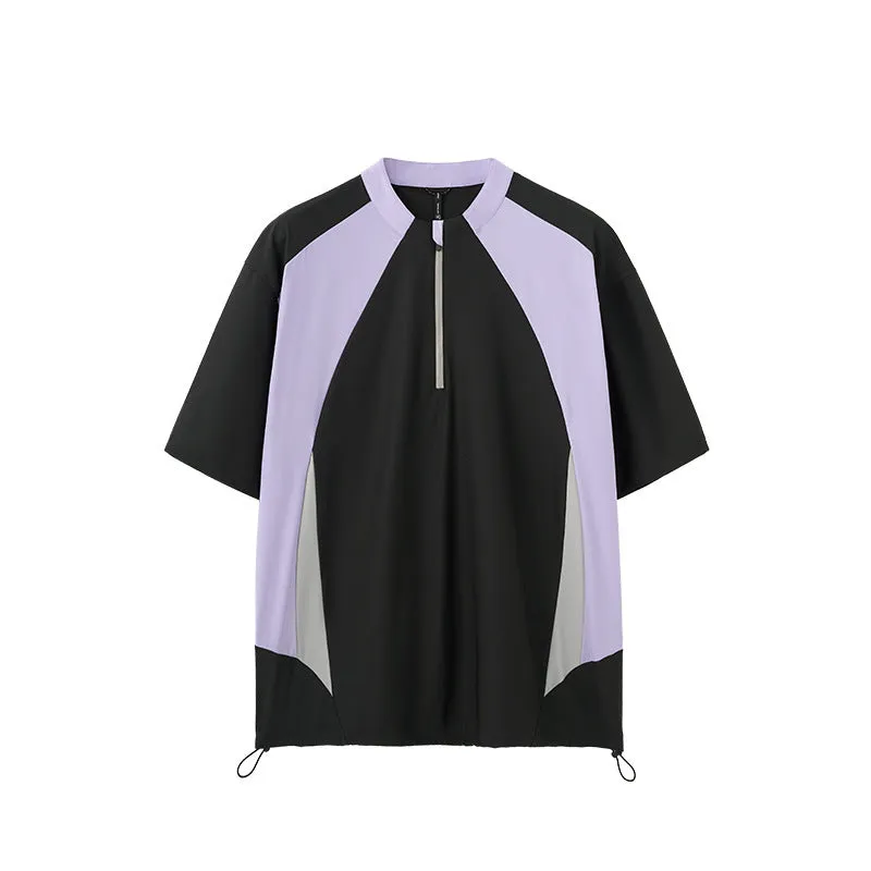 Men's lightweight black polyester casual shirt with stitching detail on long sleeve version