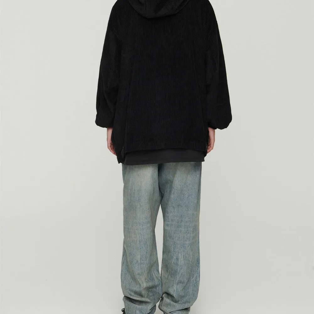 Light wash grey baggy oversized denim jeans with pleats, straight leg, 100% cotton, distressed washed blue