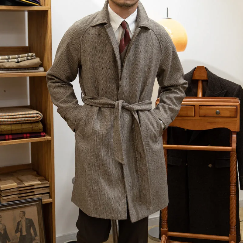 Autumn winter Barr MACN warm wool brown houndstooth side pocket overcoat for teenagers