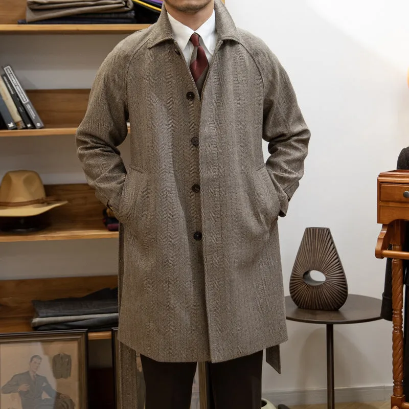 Autumn winter Barr MACN warm wool brown houndstooth side pocket overcoat for teenagers