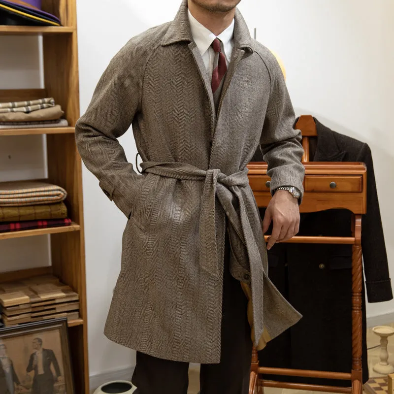 Autumn winter Barr MACN warm wool brown houndstooth side pocket overcoat for teenagers
