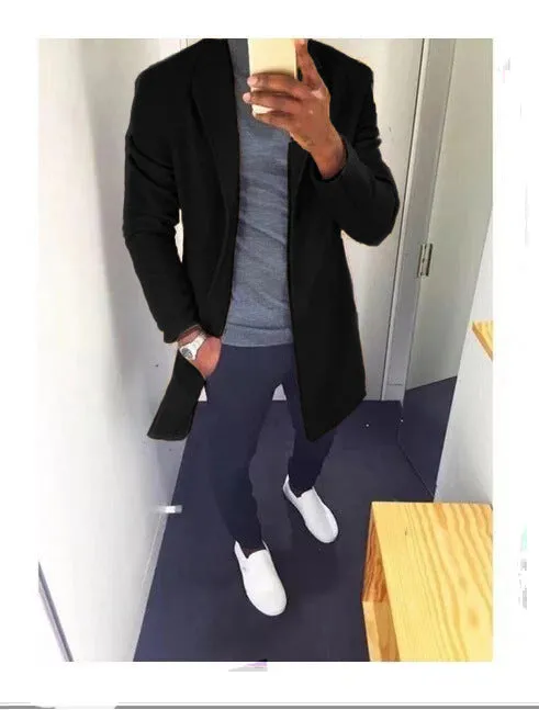 Men's windbreaker jacket T-shirt in woolen cloth, black colour, front view, long sleeves with zip closure.