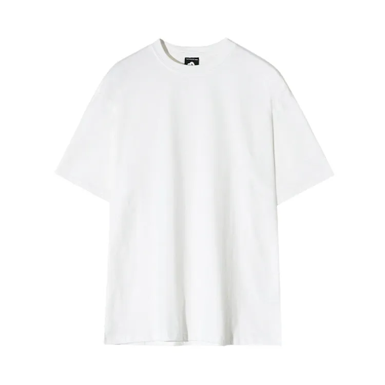 Men's slim fit plain cotton t-shirt in white on a hanger, showing round neck and half sleeve design.