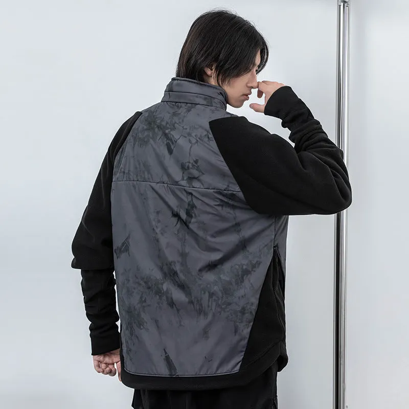 Men's black cotton fleece jacket with hood and trend stitching, loose fit