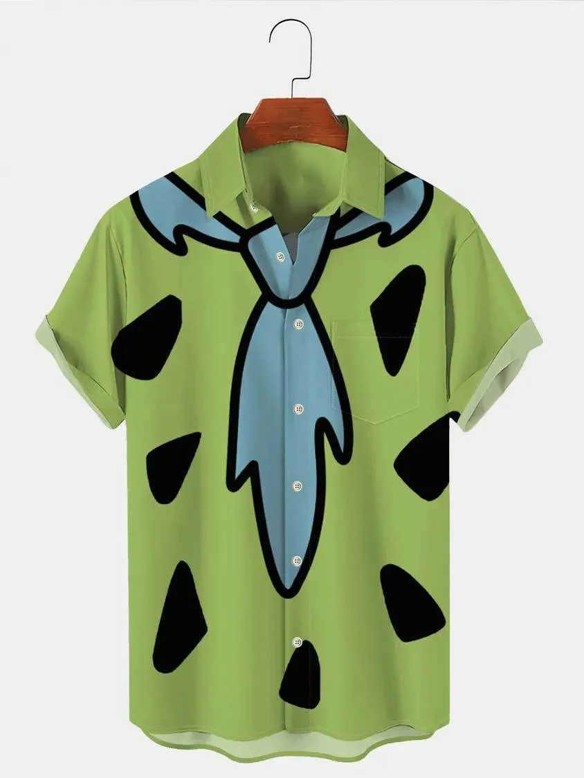 Men's Hawaiian short sleeve shirt in polyester, available in blue green orange, sizes S to 6XL