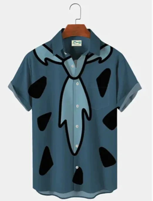 Men's Hawaiian short sleeve shirt in polyester, available in blue green orange, sizes S to 6XL