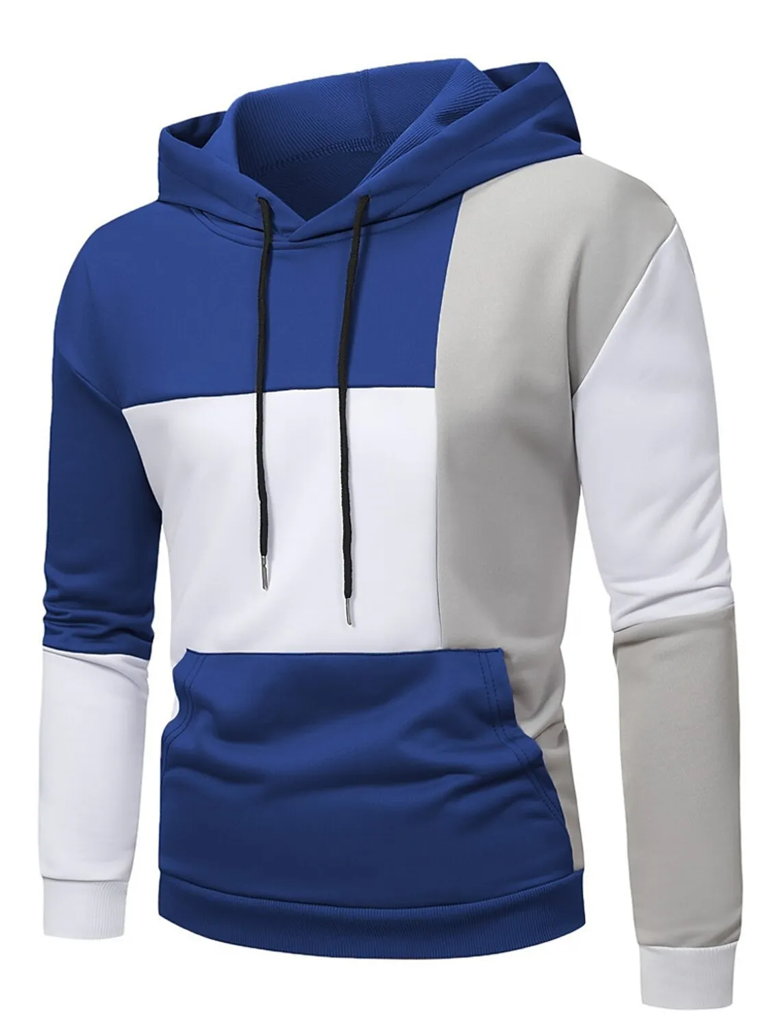 Men's slim fit hooded sweater with 3D colour matching pattern, polyester, long sleeves