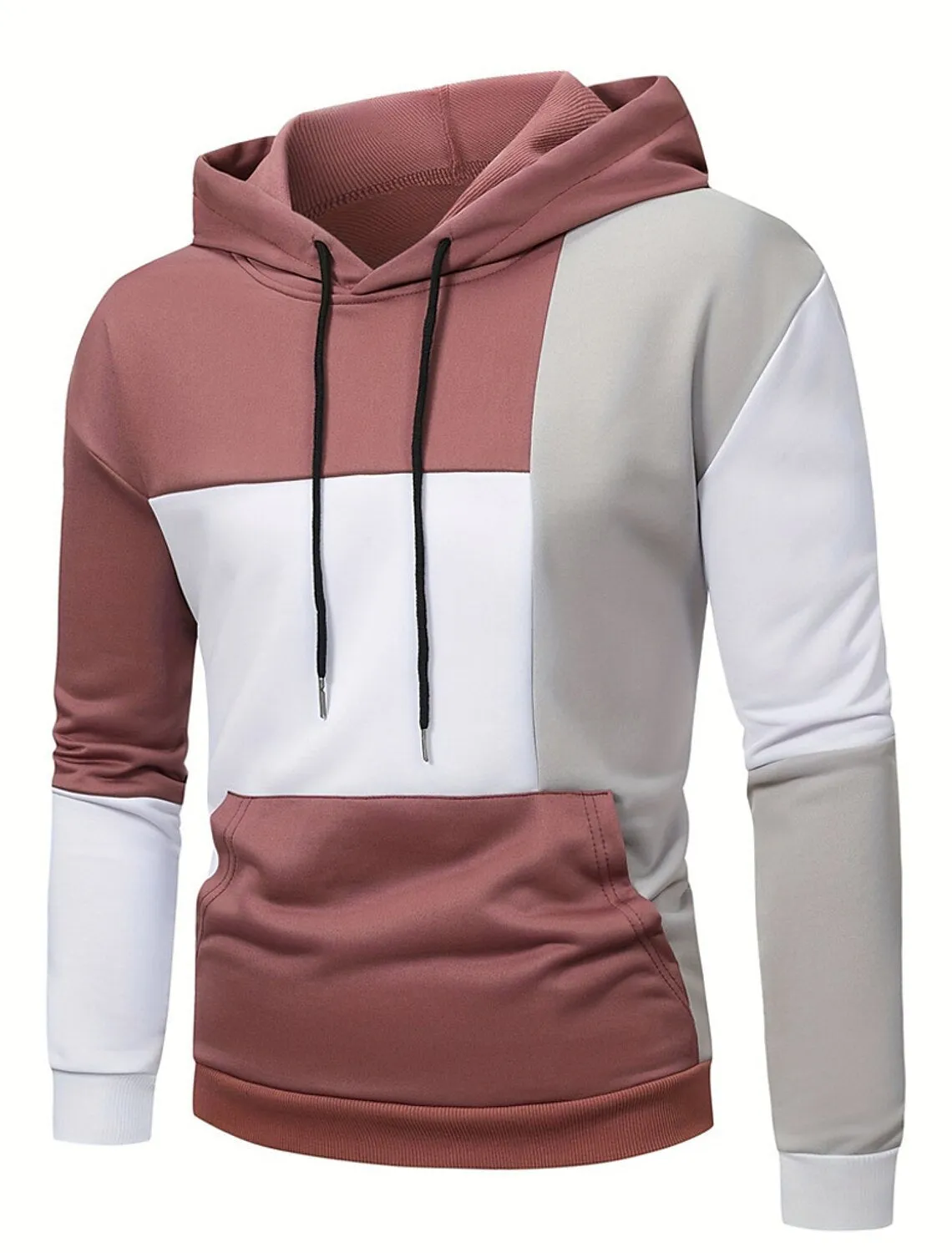 Men's slim fit hooded sweater with 3D colour matching pattern, polyester, long sleeves