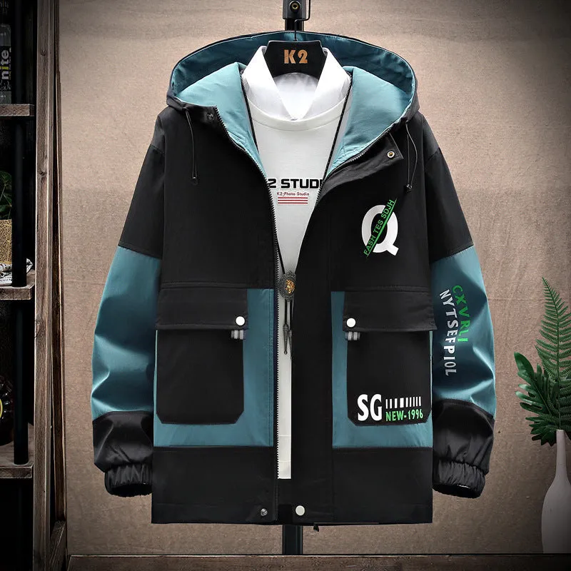 Men's simple baggy casual jacket in solid colour cotton blend with polyester lining